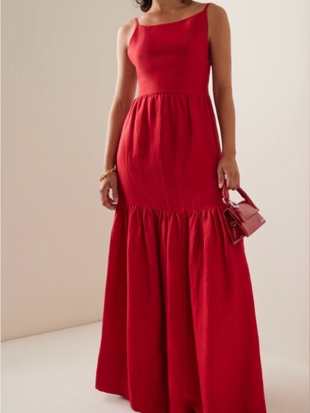 Posse Red Square-Neck Tiered Maxi Dress
